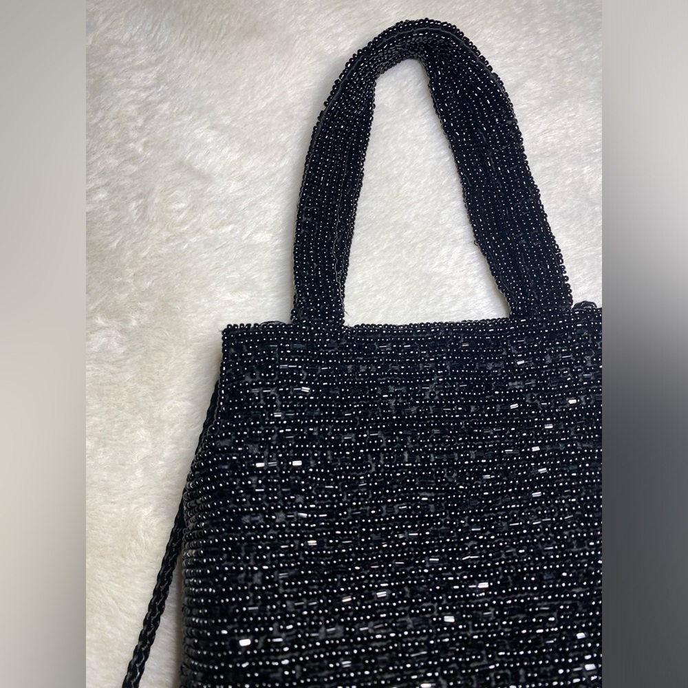 Black Glass-Beaded Evening Bag with Long Strap EUC - Picture 6 of 11